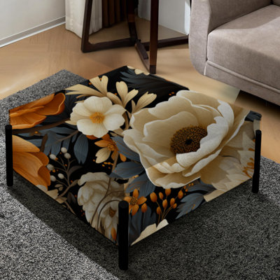 Motif de fleurs d'automne II - grand repose-pieds carré floral