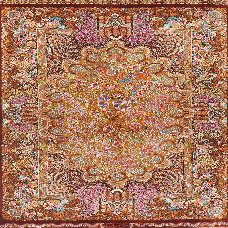 Tapis oriental rouge / jaune, Rond 7 pi