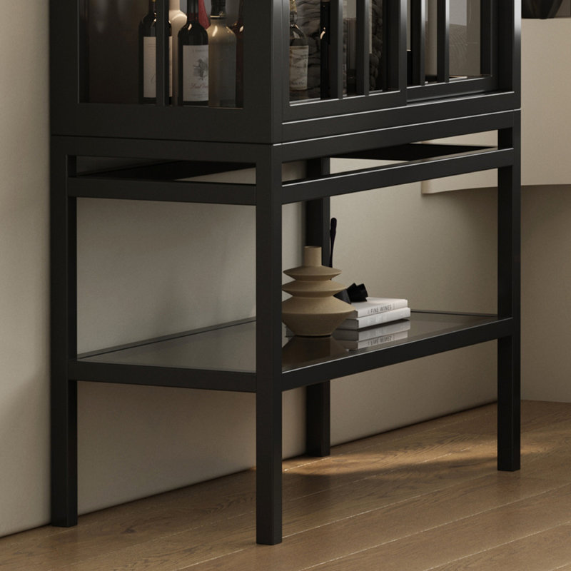 Bois noir massif + vitrines en verre trempé