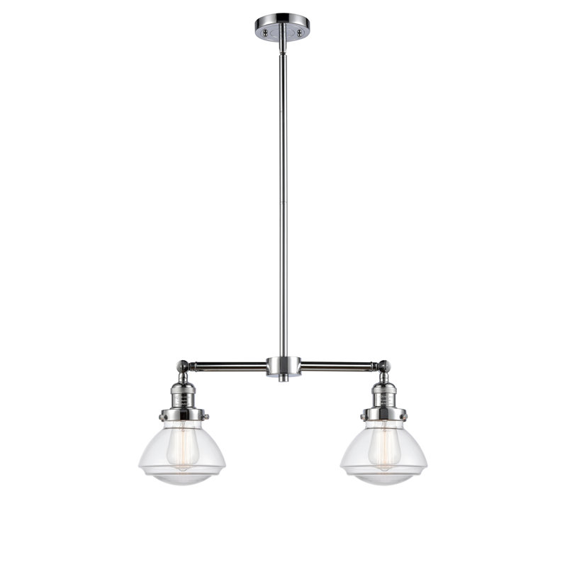 Luminaire suspendu linéaire à 2 lumières pour îlot de cuisine Bungay, Transparent, Chrome poli