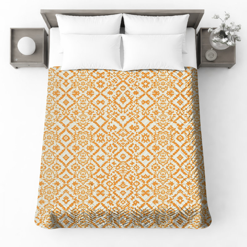 Orange Ikat Pattern Quilted Bedspread All Sizes, Queen
