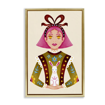 Pink Haired Girl & Bunny Floating Frame, design by Hannah Moren