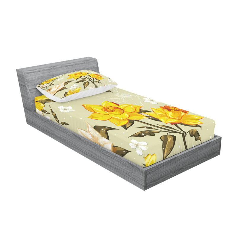 Drap-housse et coussin décoratif Ambesonne Spring, Ensemble de draps pour lit simple + 3 pièces supp