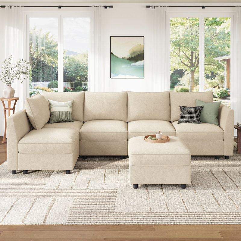 Canapé-lit modulaire en L Tremee, Polyester beige