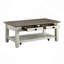 Table, table de cocktail en bois brun et blanc antique avec roulettes et 2 tiroirs