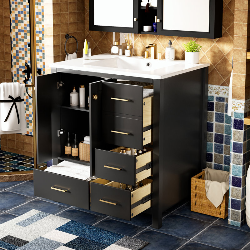 30'' Bathroom Vanity with Ceramic Sink Combo, Black