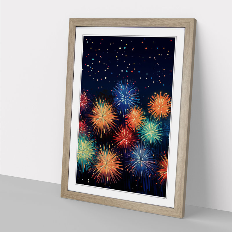 Fireworks Geometric No.2 - Single Picture Frame Print on Wood, 64cm H x 46cm W x 2cm D, Oak