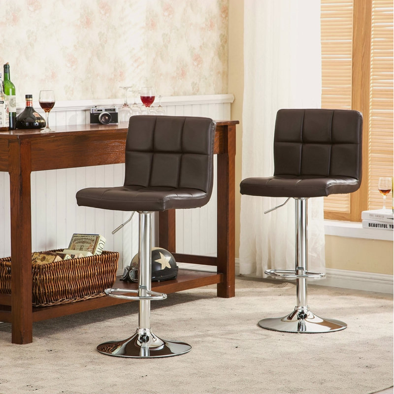 Tabouret de bar pivotant réglable en similicuir, ensemble de 2, Brun