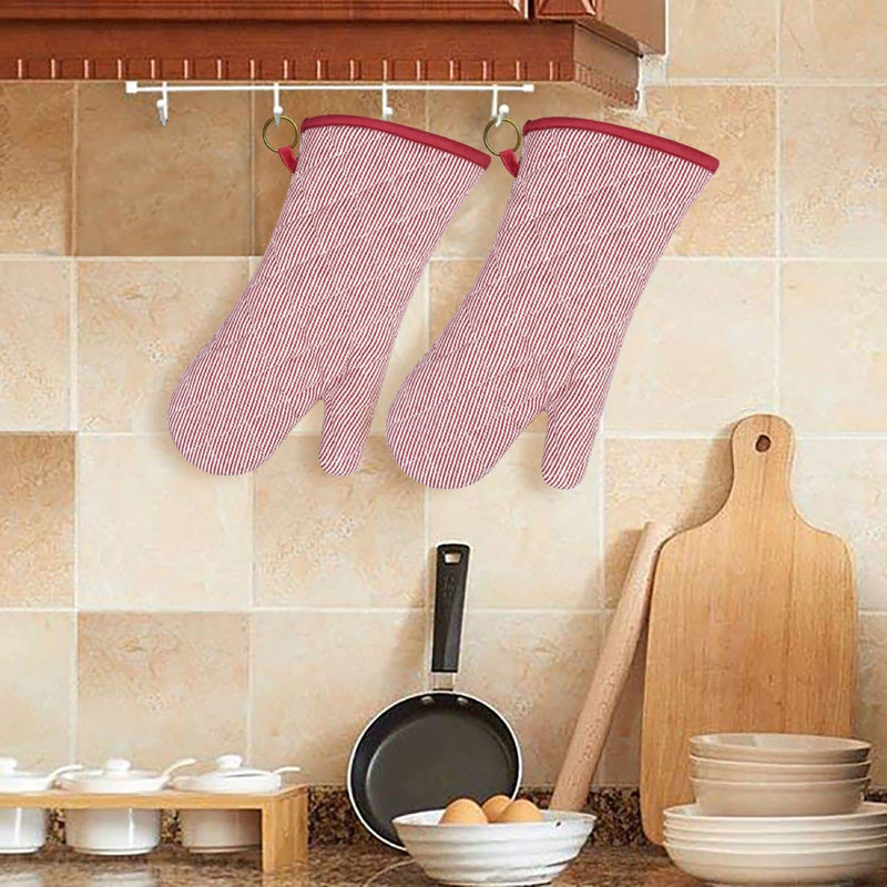1 Pair Yarn Dyed Oven Mitts, Red