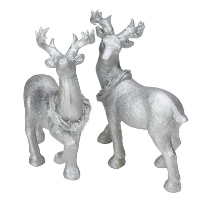 Ensemble de 2 figurines de Noël renne à paillettes argentées