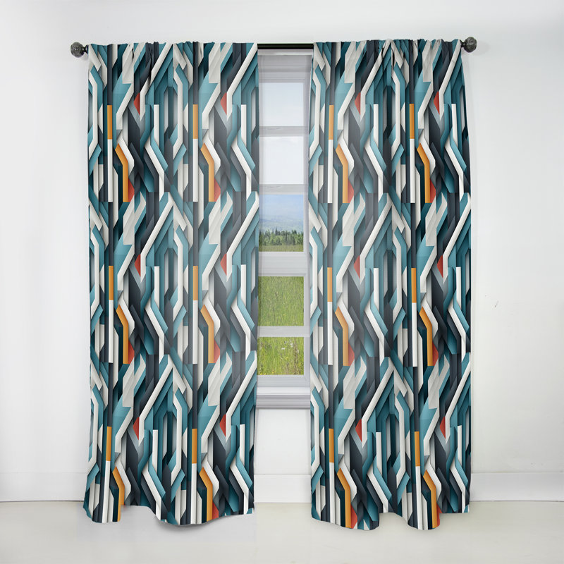 Rideau obscurcissant géométrique bleu à motif géométrique chic Melody - 1 panneaux, L 52 po x L 84 po