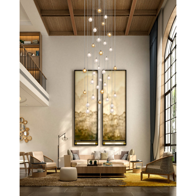 Reflection Moon 34 - Light Pendant, 144" H x 32" W x 32" D, Frosted Amber/Frosted White, White