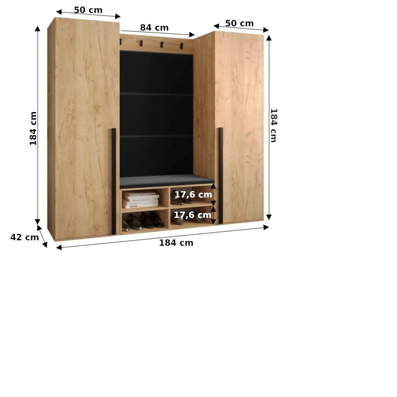 Jasmarie Hall Tree with Bench and Shoe Storage, Oak/Pink