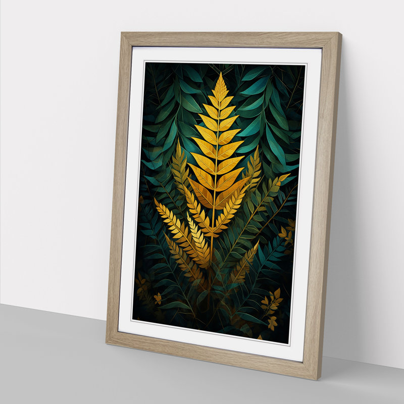 Fern Leaf Geometric No.2 - Single Picture Frame Print on Wood, Oak, 46cm H x 34cm W x 2cm D