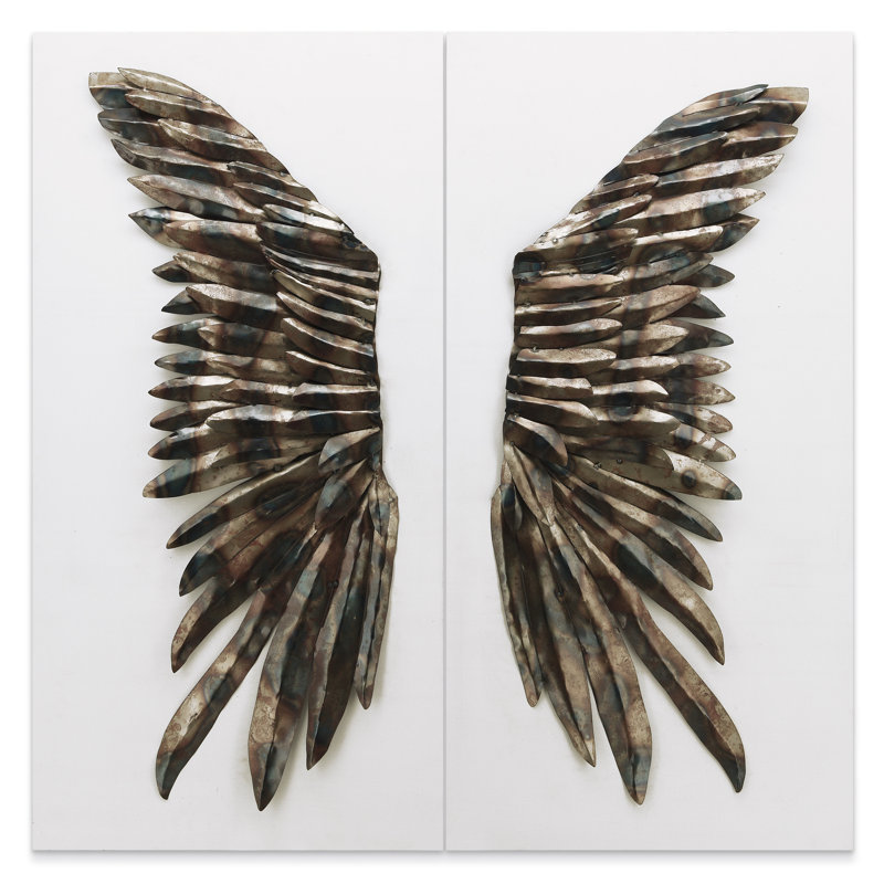 2 Piece the Wings Iron Hand Painted Dimensional Wall Décor Set