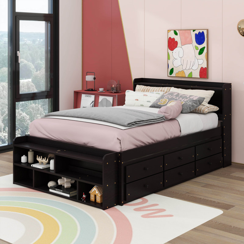 Full Bed With Bookcase Headboard, Drawers And Bed End Storage Case, Espresso