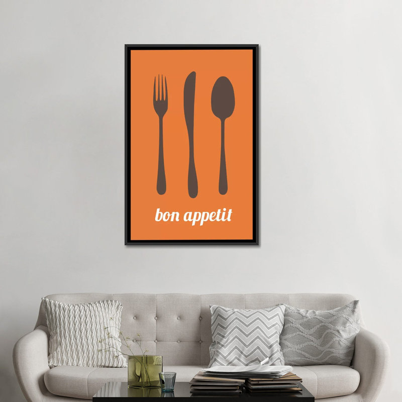 " Bon Appetit " by Unknown Artist, 26" H x 18" W x 1.5" D, Black Framed Canvas, No Mat