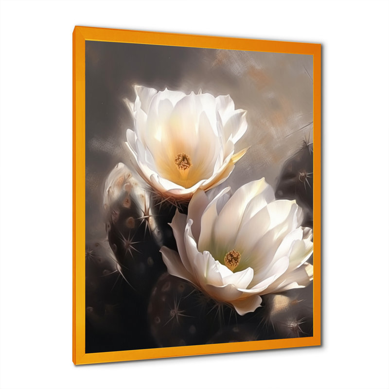 Impression sur toile de cactus crème brun II, H 20 po x l 12 po, Encadrement doré