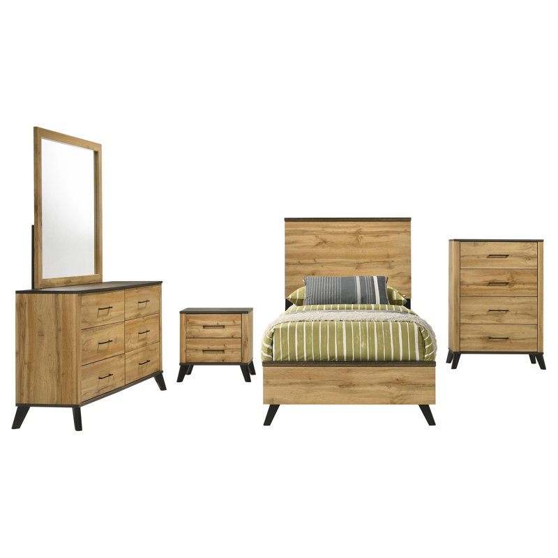 Falu 5-piece Twin Bedroom Set Natural Pine, Twin, 5 Pcs: Dresser; Mirror; Bed; Nightstand; Chest