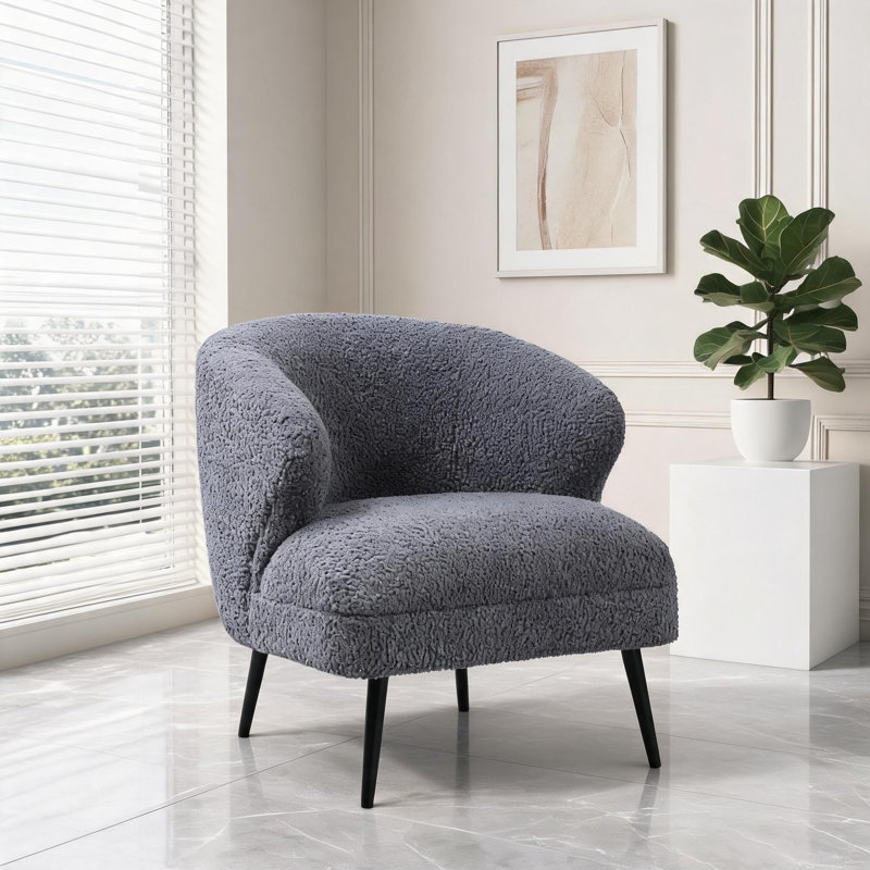 Fauteuil d'appoint rembourré gris Boucle, siège compact et confortable pour le salon