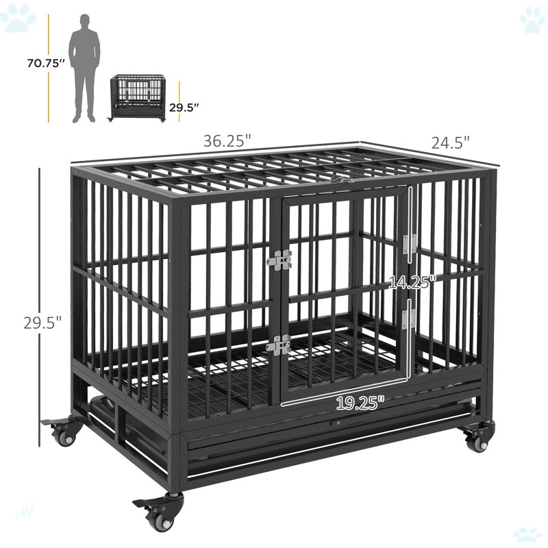 Chenil en métal robuste avec cage pour chien avec roues verrouillables