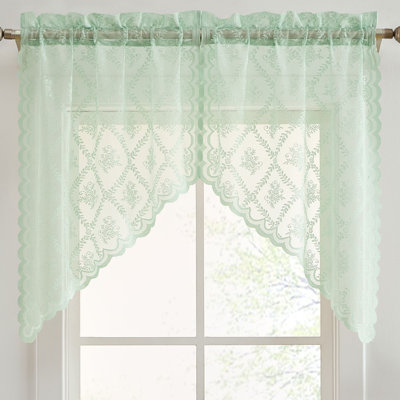 Hayson Floral Rod Pocket Lace Short Cafe Swags for Small Windows - 28 x 36 Inch Length - Set of 2
