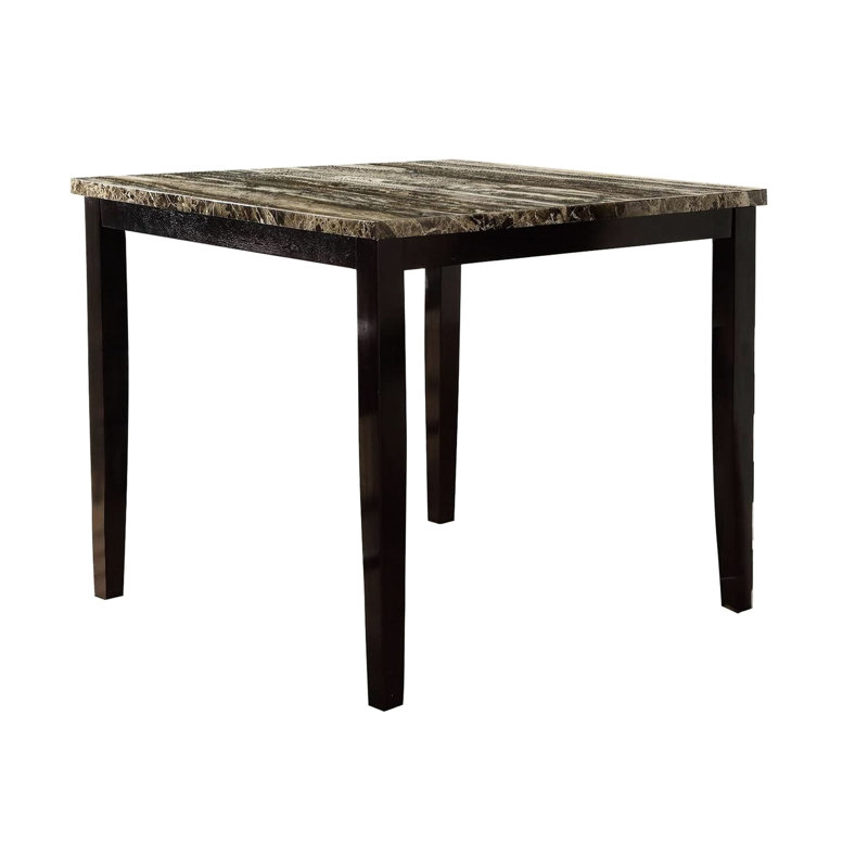 Table contemporaine brun foncé avec plateau en faux marbre et placage de bouleau moderne