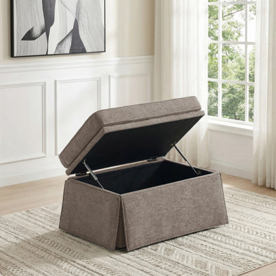 Upholstered Skirted Rectangular Storage Ottoman with Lift-Top