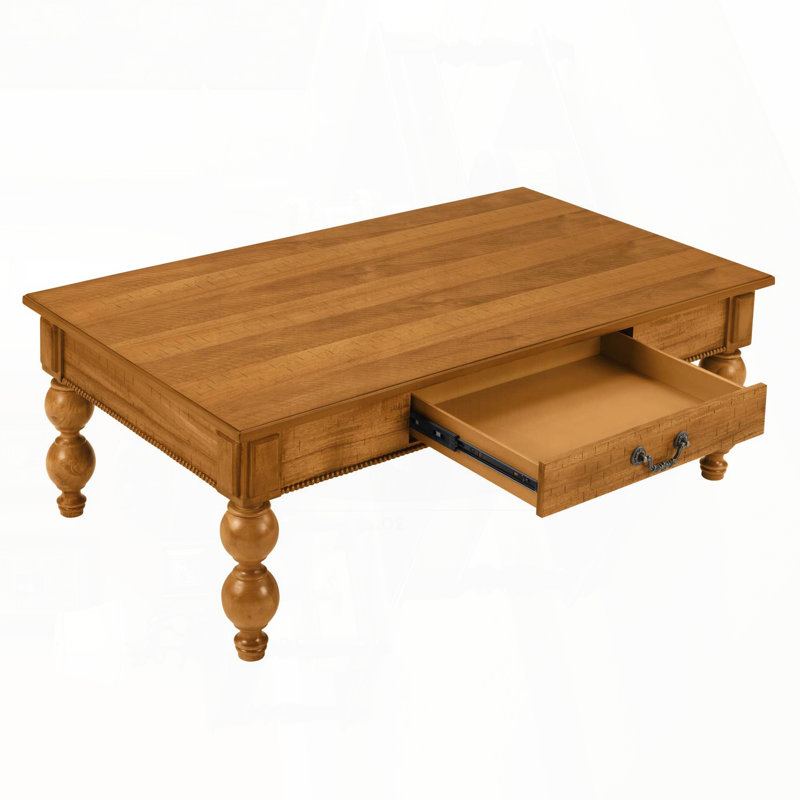 Ensemble de 3 tables basses en bois massif avec tiroir - naturel rétro