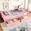Lit plateforme simple TG en rose, garde-corps pleine longueur, rangement spacieux, conception centrée rose, garde-corps, tiroirs de rangement-1000204670