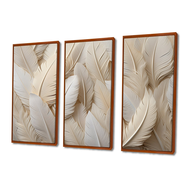 Plumes de plumes - ensemble d'art mural plumes, H 28 po x l 36 po x P 1 po, Cadre flottant brun