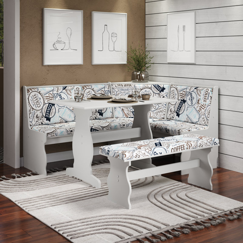 Bagwell 3 - Piece Upholstered Trestle Breakfast Nook Dining Set with Coffee Print