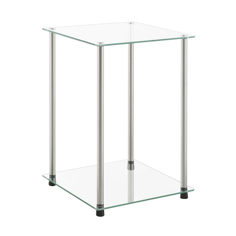Beckett Square Glass End Table with Stainless Steel Metal Poles