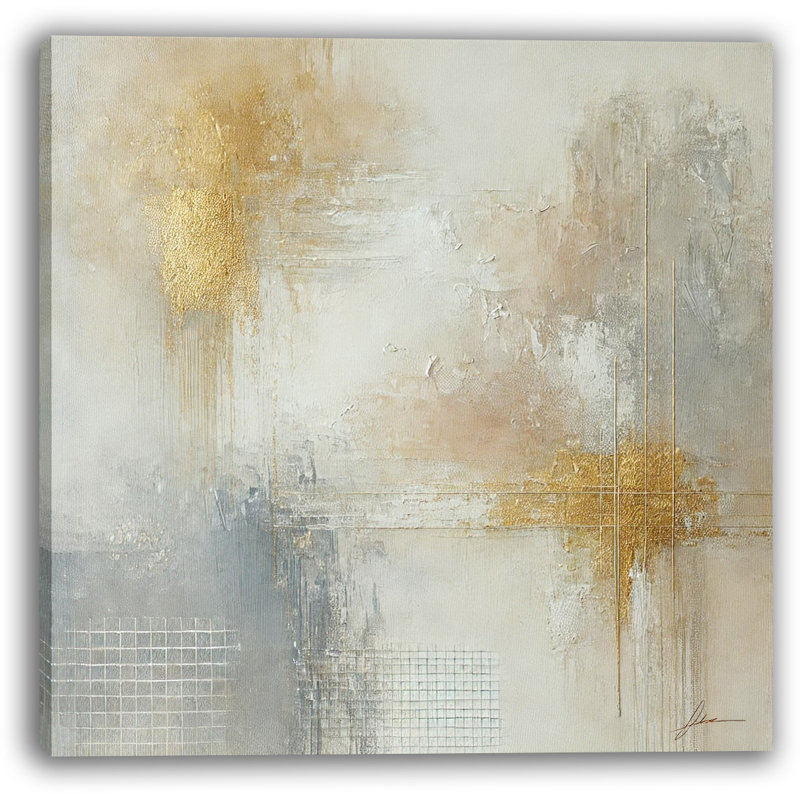 «Golden Abstract Elegance», impression sur toile - reproduction de tons neutres, H 12 po x l 12 po x P 1 po