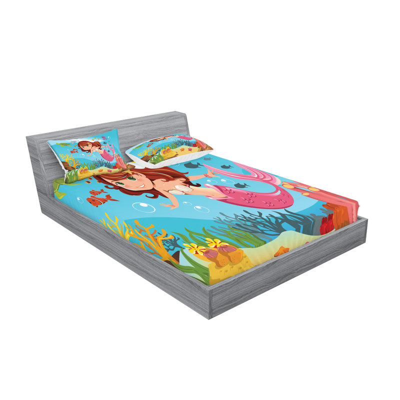 Multicolore drap-housse et coussin décoratif Ambesonne Mermaid, Full Sheet Set + 5 Additional Pieces