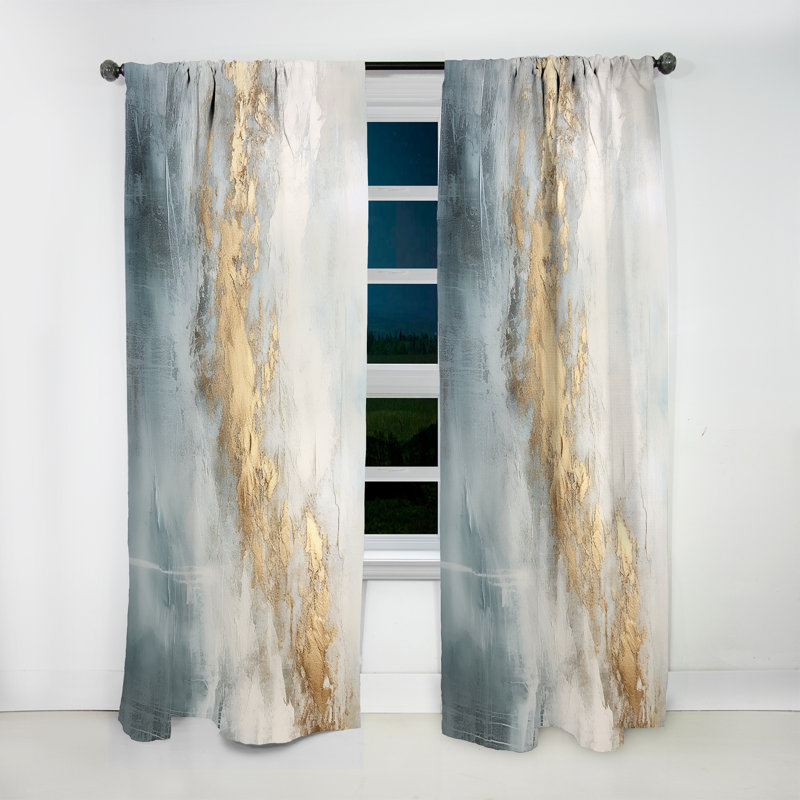 Damaa beige or bleu océan tempête V - rideau formes abstraites - velours obscurcissant - 1 panneau, L 52 po x L 120 po