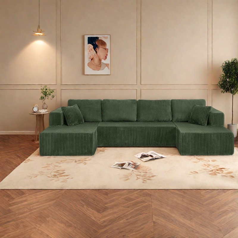 Canapé modulaire à compression en mousse de velours côtelé vert pour maison moderne