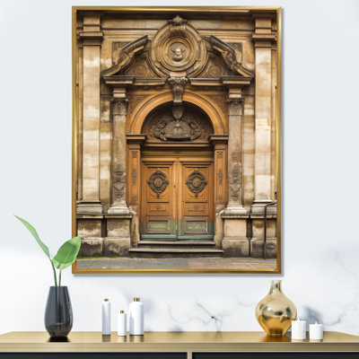 Vieille porte en bois avec sculptures à Paris, France I sur impression sur toile