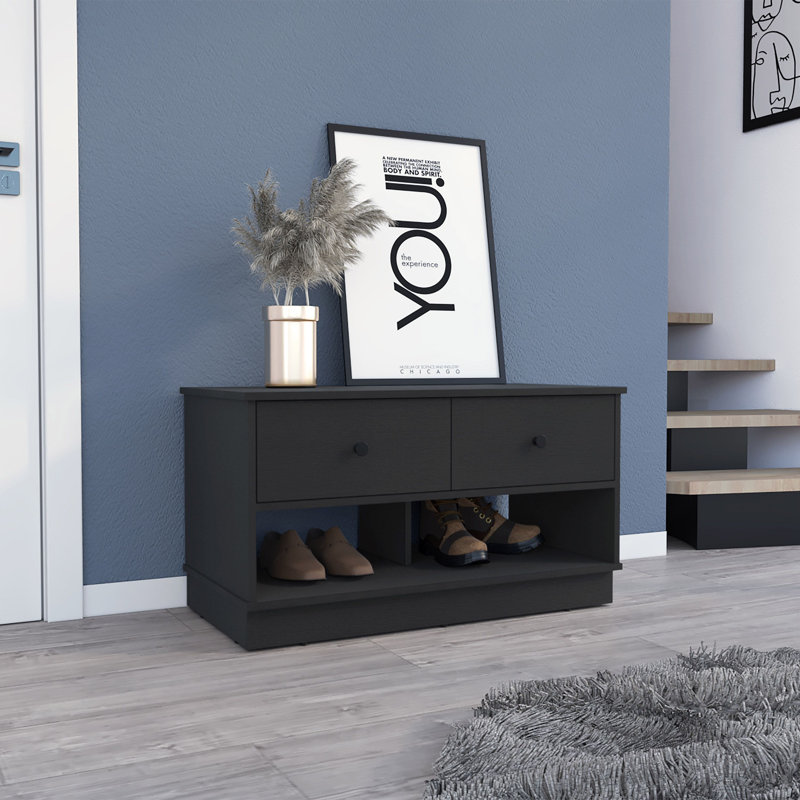Banc de rangement, tablette inférieure, deux tiroirs, pour le salon de la chambre à coucher, Noir