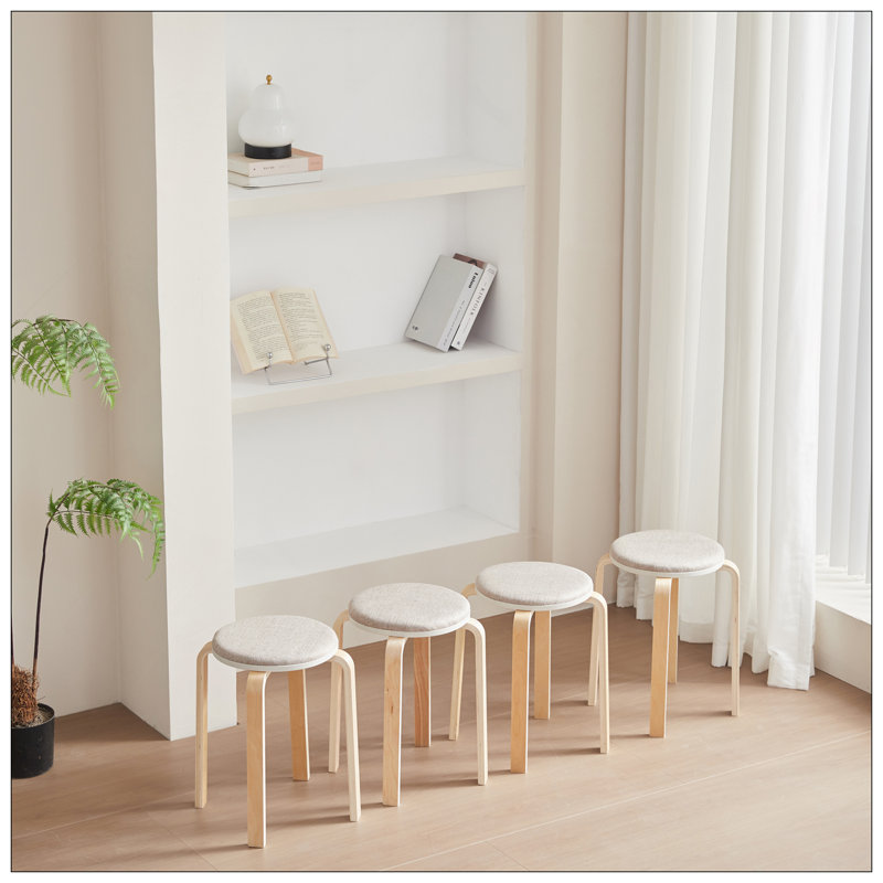 Ensemble de 4 tabourets empilables, tabourets empilables en bois cintré, chaises rondes sans dossier pour la salle à manger, la cuisine et la salle de classe
