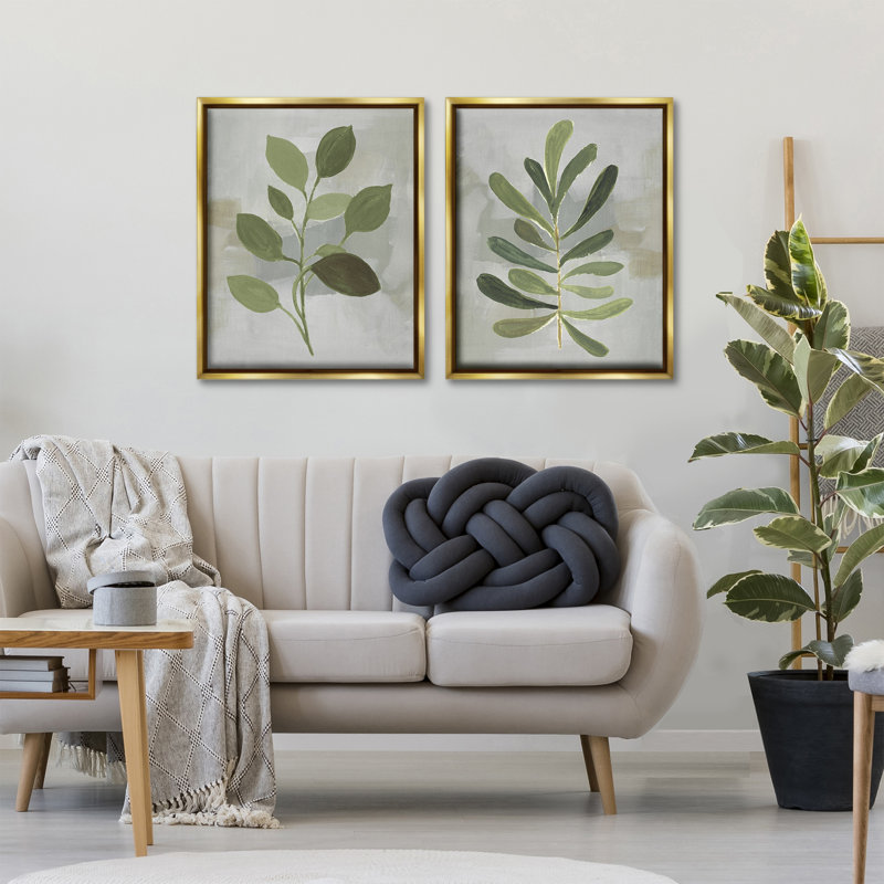 Ensemble de cadres flottants Green Leaf Branches sur fond gris, par Lanie Loreth, H 31 po x l 25 po