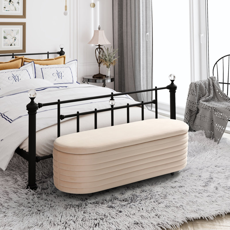 Farrah Upholstered Storage Bench, 18.1" H x 54" W x 19" D, Tan