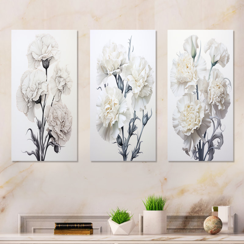 Monochrome Minimalism Carnations, H 28 po x l 36 po, Toile tendue