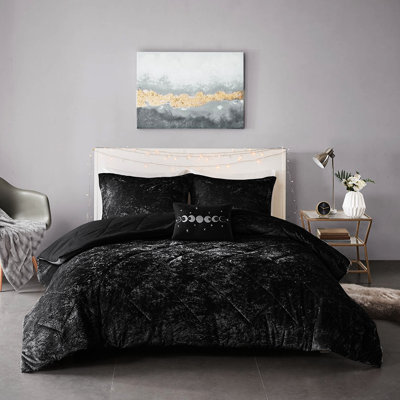 Édredon en velours de luxe pour très grand lit / très grand - noir avec mode`` 2 taies décoratives, 1 coussin, beauté lavable à la machine, rembourrage, par