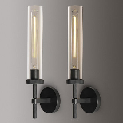 Ensemble d'appliques murales noires, ensemble de deux appliques murales noires et moletées de 19 po, appliques murales de salle de bain en verre tubulaire pour chambre à coucher, applique murale pour meuble-lavabo et escalier