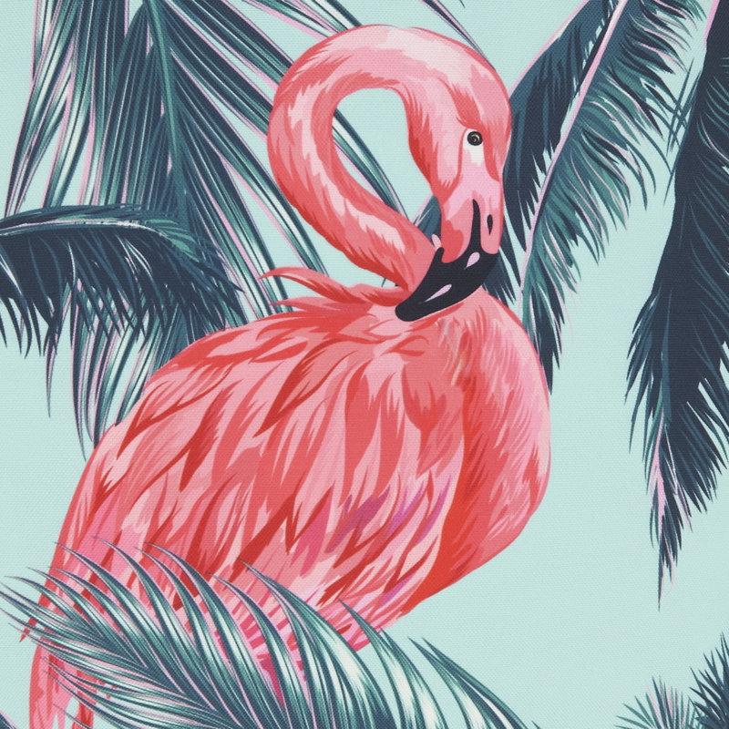 Tropical Flamingo and Palm Tree Polyester Outdoor Pillow, 18" x 18", Blue