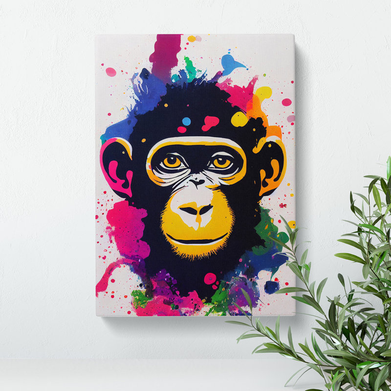 Monkey Paint Splash No.3 - Wrapped Canvas, 60cm H x 40cm W x 3cm D
