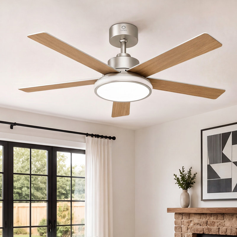 Ventilateur de plafond intelligent 52 po avec lumière Lumary, ventilateur de profil bas Bluetooth WiFi avec Alexa / Google / App, RVBI et intensité variable et réglage des couleurs, support pour tige verticale de 5 po / 10 po (argent)