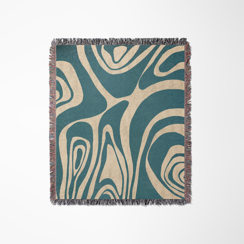 Kayle Abstract Zebra Pattern Blanket Throw, Queen, Teal/Beige