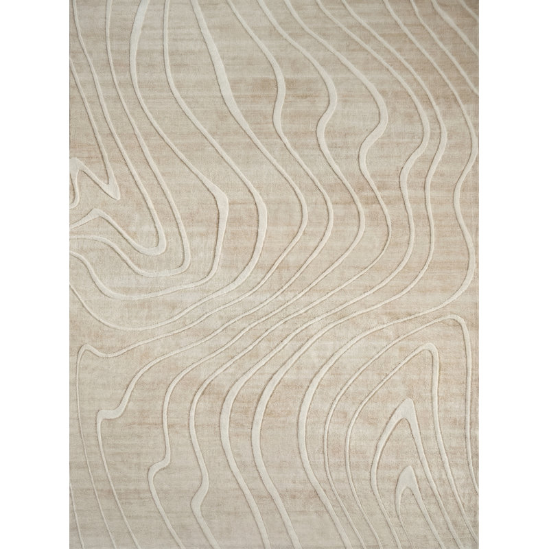 Rug Branch Dune 4' x 6' (3'11" x 5'10") Beige/Cream Abstract Line Area Rug, Contemporary, Medium Pile, Stain-Resistant Carpet - Living Room, Bedroom, Dining Room, and Kitchen